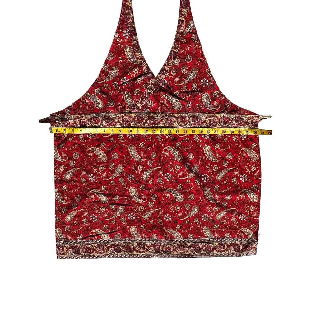 Red Paisley Cotton Halter Neck Apron Floral Boho Kitchen Wrap Made in India
